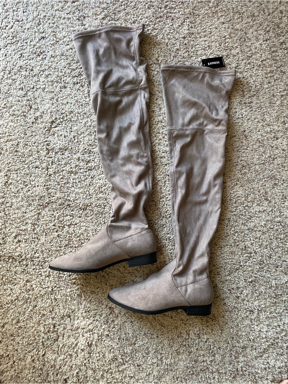 BNWT EXPRESS Taupe Over-the-Knee Stretch Boots Size 9